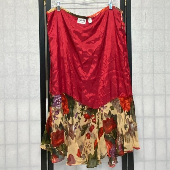 Chicos Design Sheer Lined Flamenco Ruffled Hi Low Asymmetrical Maxi Skirt Floral - Picture 7 of 13